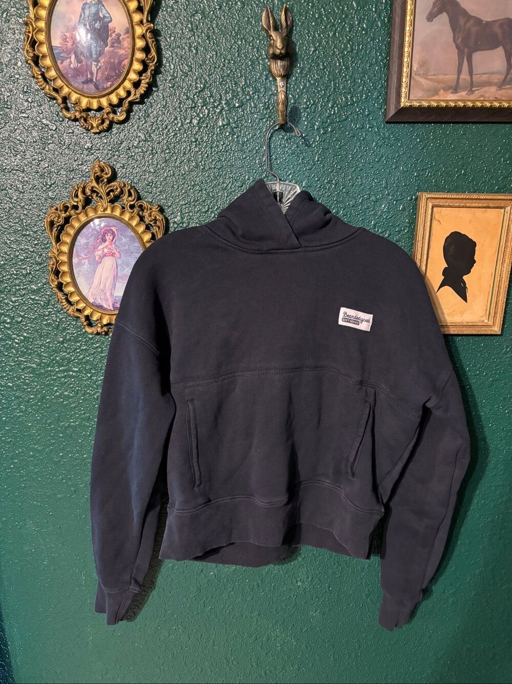 Bearded Goat Navy Blue Cropped Hoodie Baggy Size Small